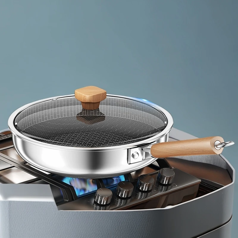 无涂层不沾煎锅家用316L不锈钢平底牛排蛋饼炒锅电磁炉燃气灶专用