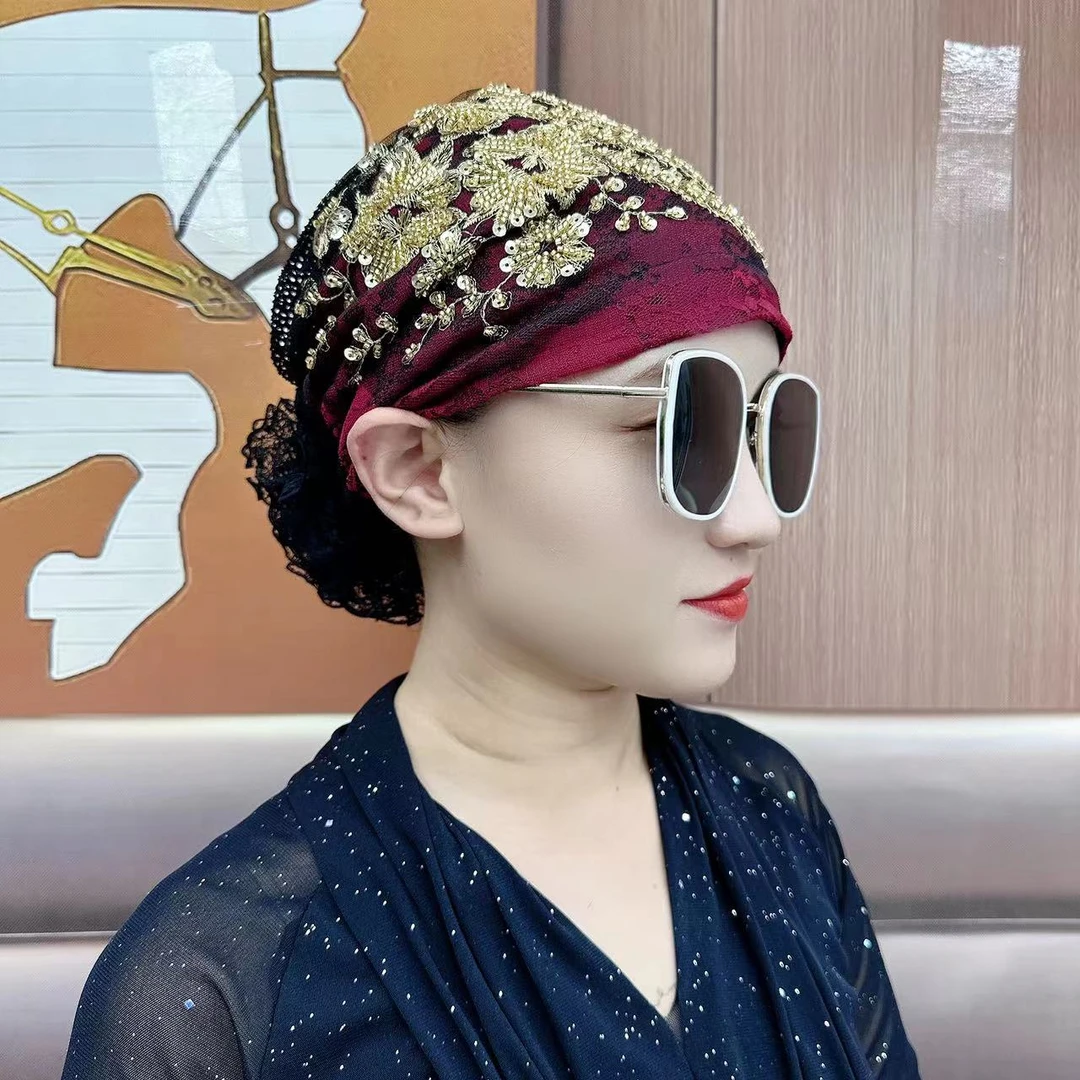新款凤尾花包头帽时尚洋气舒适透气遮白发减龄民族风材质柔软贴