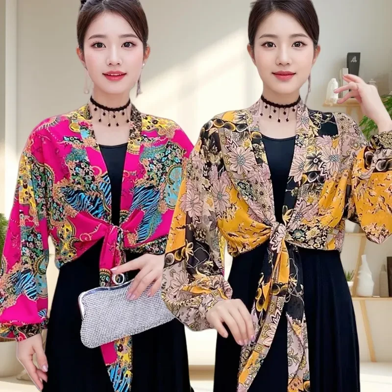 2216开衫薄款女款夏季披肩外搭短款印花上衣配吊带裙子外套