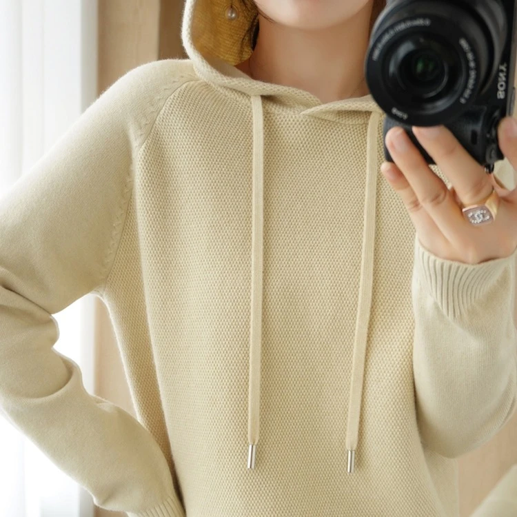 ZD-MS秋冬新款简约时尚带帽女连帽针织衫卫衣宽松百搭打底衫毛衣