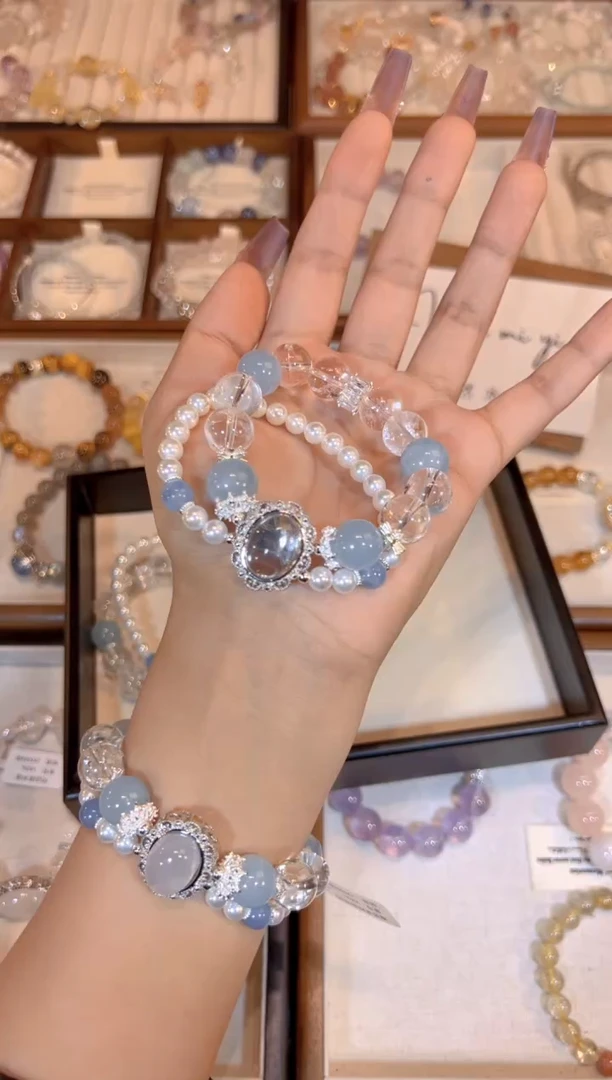 【闪购商品】水晶手链合金海蓝宝双股手链x835