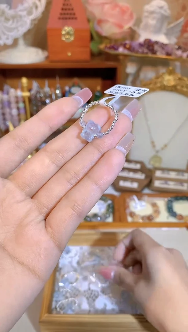 【闪购商品】海蓝宝石戒圈银S925镶嵌海蓝宝小熊戒指2019