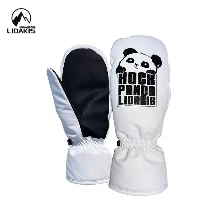 力达克丝LIDAKIS单板滑雪手套-黑白熊猫款加绒保暖冬季防寒可爱