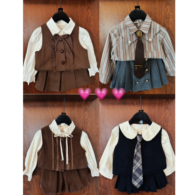 【宝拉】101-160春秋款衬衣棉牛仔马甲衬衫小香风女童洋气时尚套装