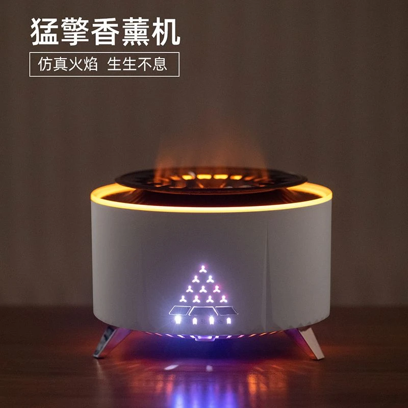 24新款音响蓝牙卧室氛围灯火焰山香薰机精油扩香USB加湿器吐烟圈.