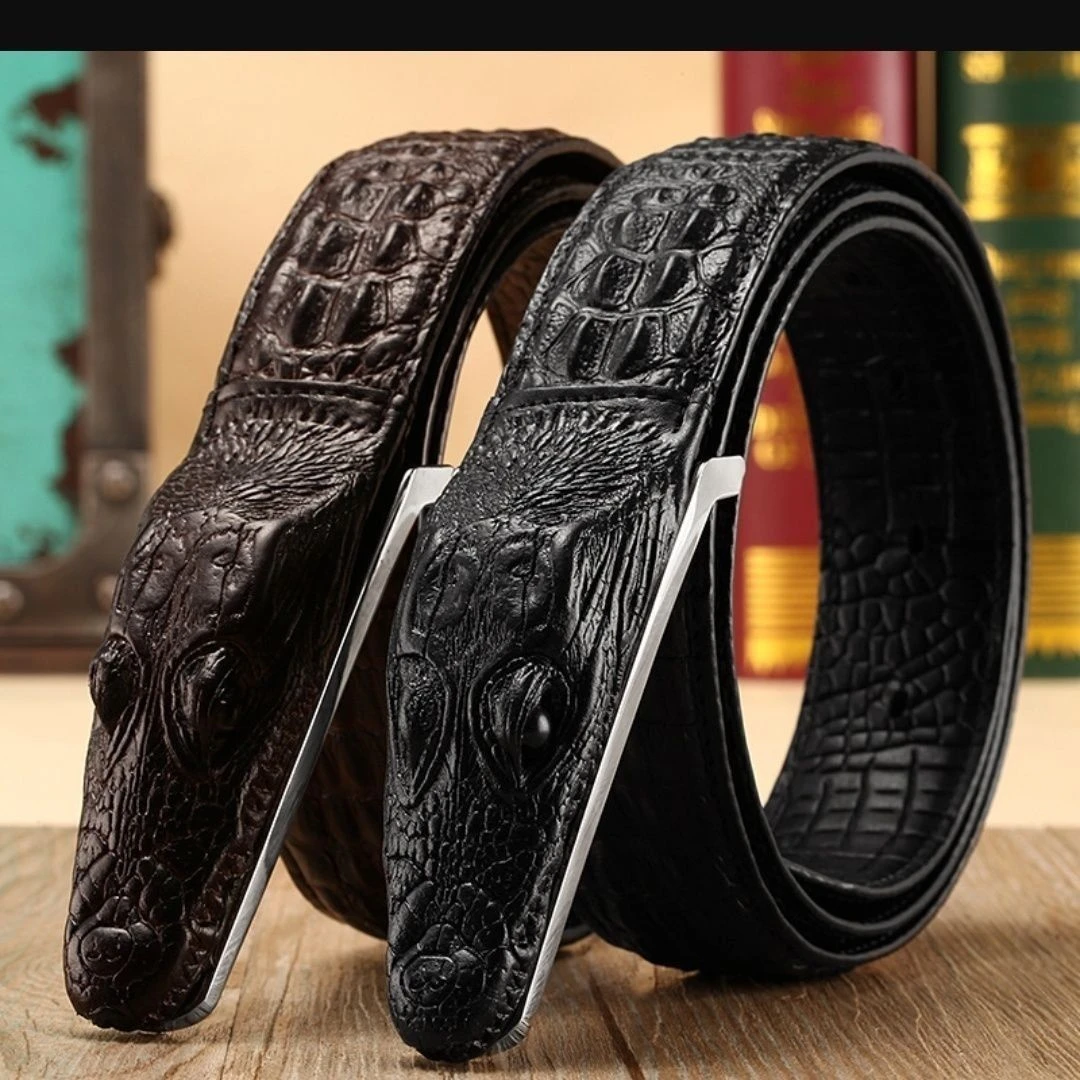 男款真皮牛皮腰带鳄鱼纹经典皮带正品自动复古裤带平滑扣经典皮带