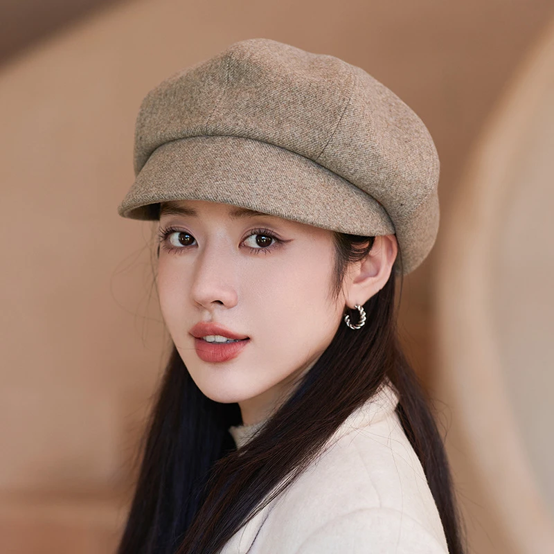 秋冬季韩版日系百搭圆脸适合鸭舌帽子女时尚贝雷帽优雅文艺八角帽