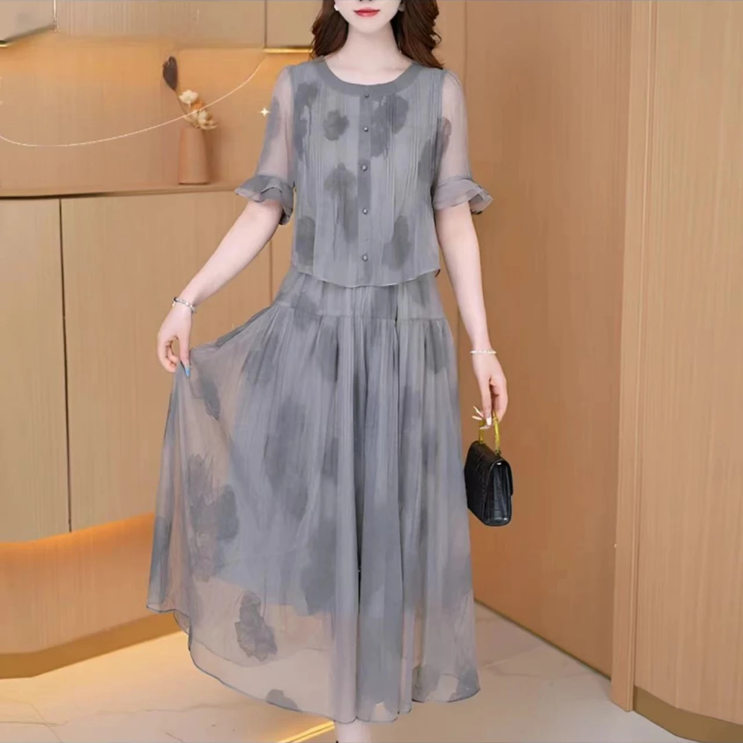 X21-A1女装气质拼接洋气时尚休闲百搭夏季减龄遮肚连衣裙