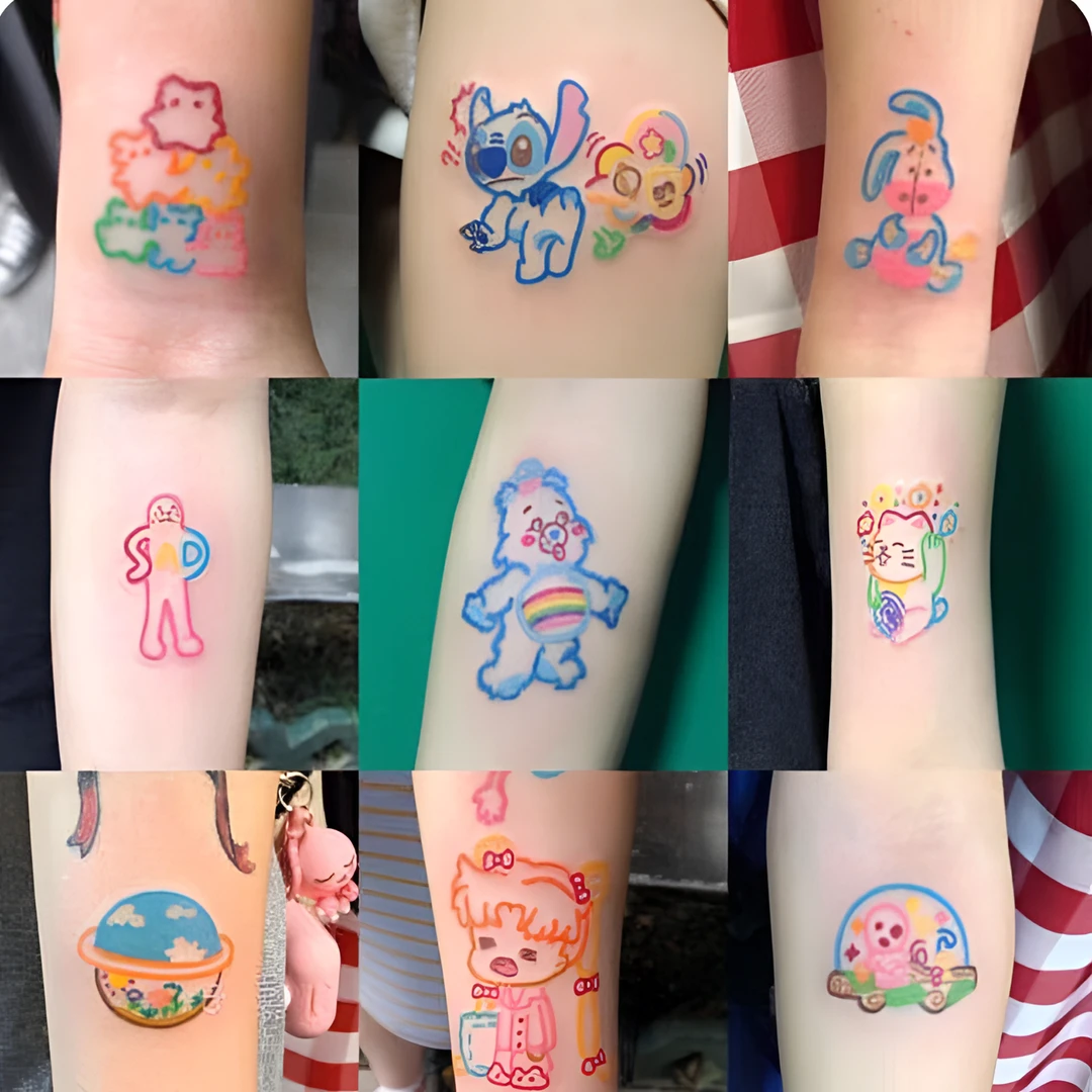 可爱卡通纹身贴ins风彩色纹身贴男女少女防水持久仿真童趣