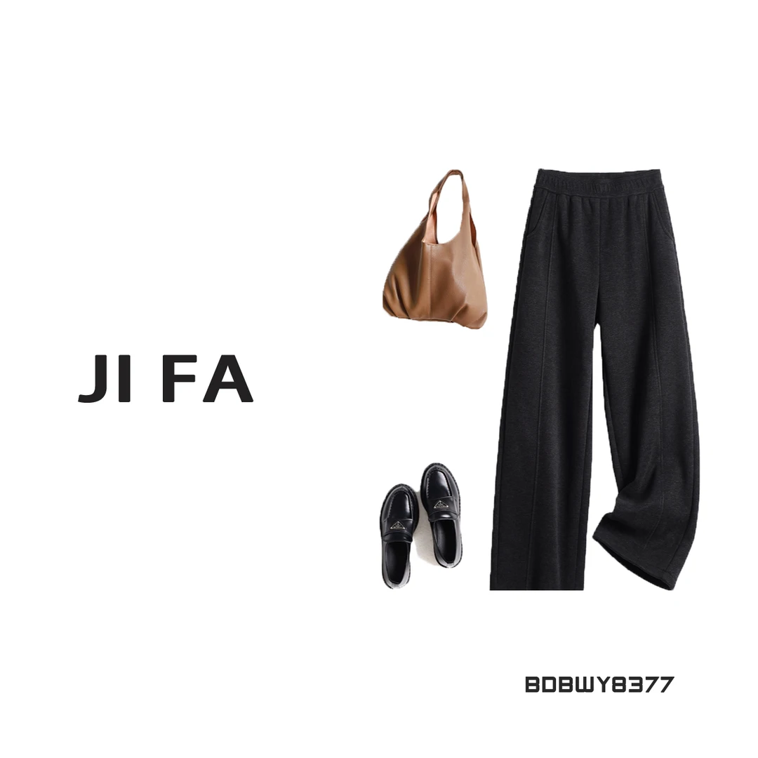 【即发】‘出口订单’秋冬显瘦针织高腰休闲宽松磨毛直筒裤BDBWY8377
