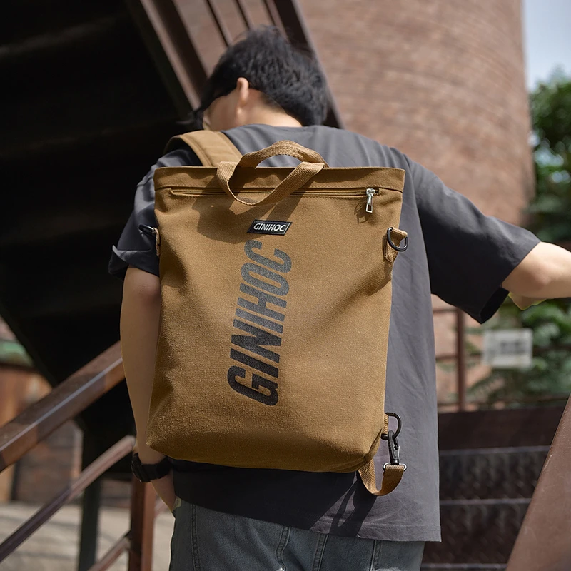 复古男士帆布双肩包初中大学生书包潮流多功能背包男大容量旅行包