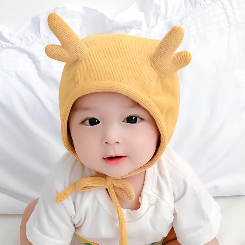 婴儿帽子春秋季薄款宝宝可爱超萌婴幼儿鹿角护耳帽包头秋季新韩版