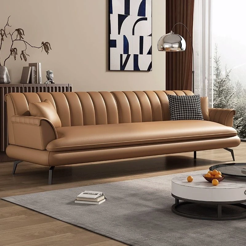 意式极简皮沙发客厅2024新款办公室复古棕色现代简约直排皮艺沙发