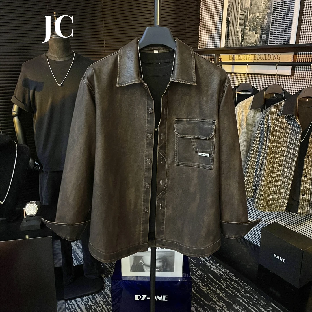 【JCproject】高定设计师机车风复古做旧长袖男士高定皮衣外套
