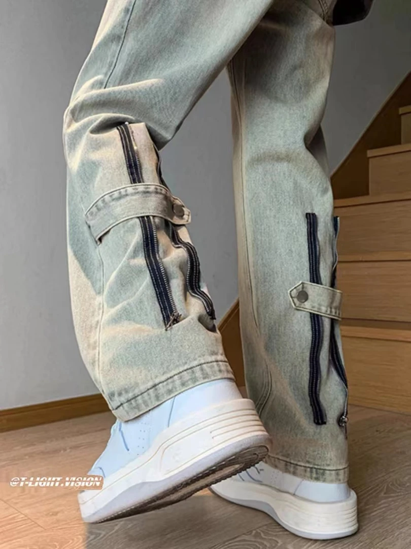 黄泥色牛仔裤男士2025冬季新款加绒潮牌美式微喇高街vibe休闲长裤