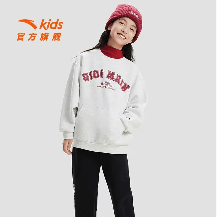 安踏女童针织套头衫冬季休闲圆领宽松运动厚款女童上衣/362441707