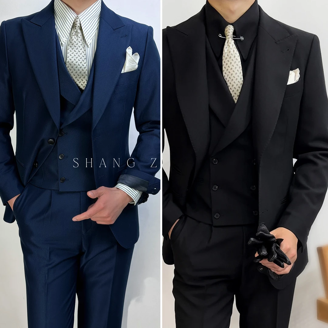 【三件套】英伦男士西装三件套戗驳领单排扣雅痞修身商务结婚西服