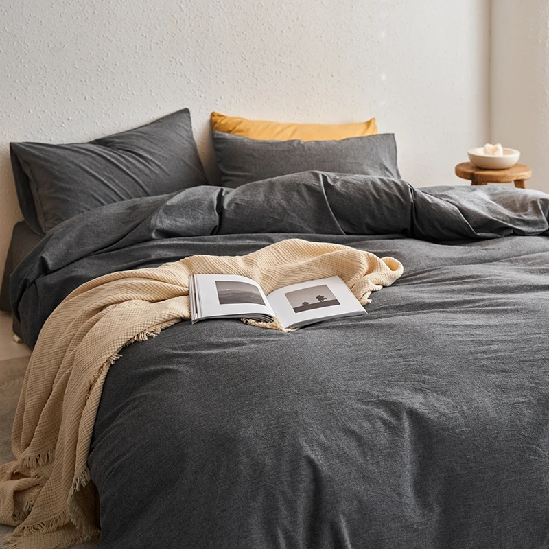 A类简约高级纯色水洗棉四件套100全棉纯棉被套床单学生宿舍三件套