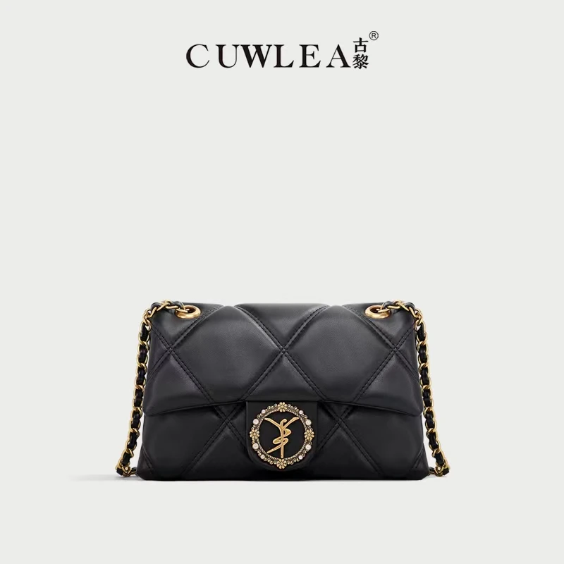 【CUWLEA/古黎】新款小香风女包绣线菱格单肩斜挎包GL-8018（送礼盒）