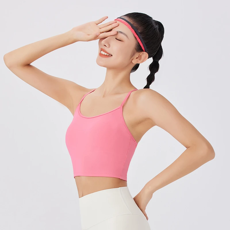 DK【断码清仓-背心】带胸垫细带运动上衣背心健身内衣瑜伽上衣8143