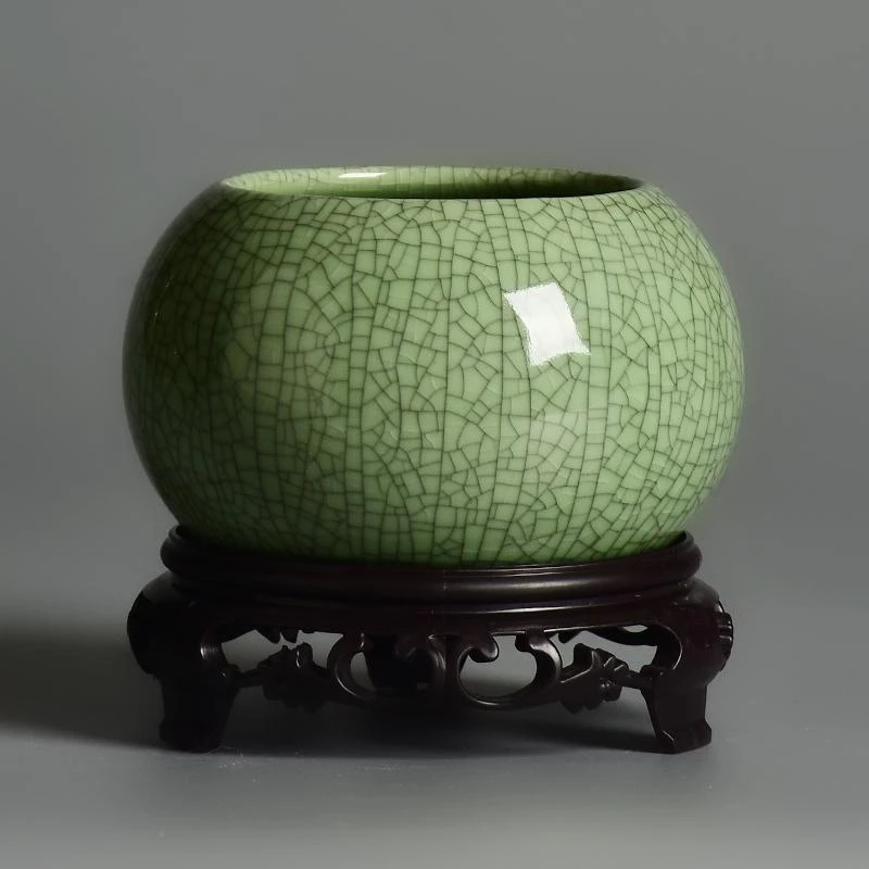 铜钱草绿萝桌面绿植办公室哥窑花瓶陶瓷大小花盆飘枝老桩家用花盆