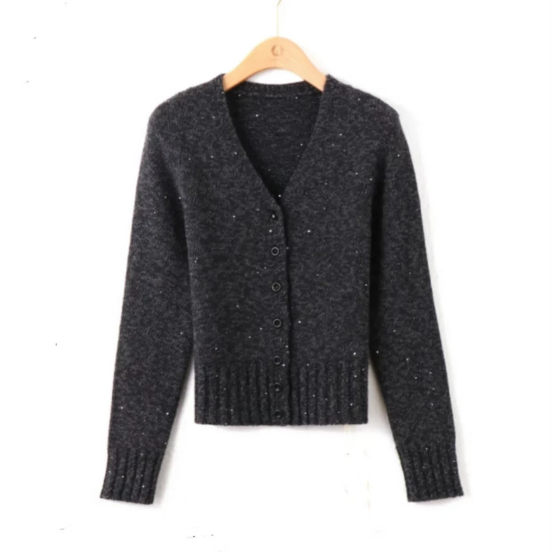 【59主播推荐】 2024秋季新款针织v领开衫女装修身气质休闲毛衣女