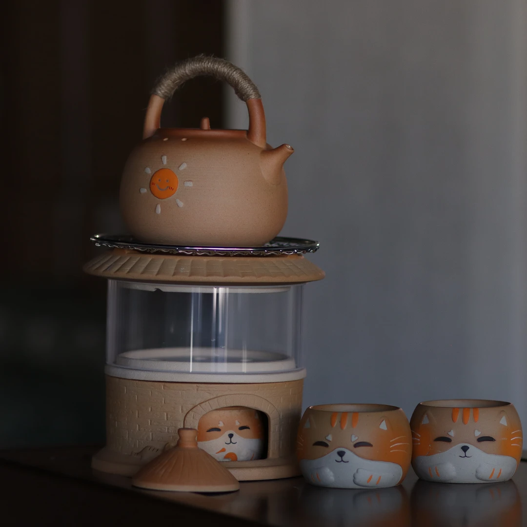 新10124土楼观火炉+酒精容器+提梁壶+俩杯+不锈钢烤炉（套组）