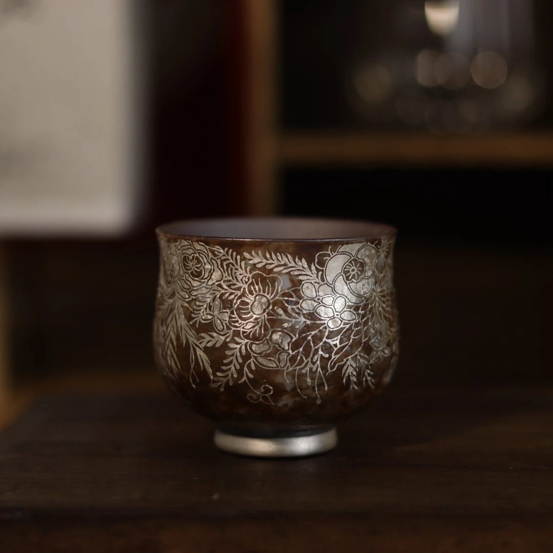 （余九陶专用）老岩泥描银繁花系列小杯
