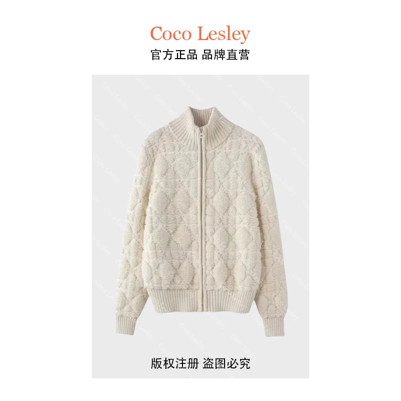 【菲姐专属】时尚气质收缩领口背后印花拉链开衫KS113