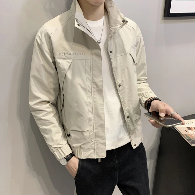 学生日系宽松夹克男士秋冬百搭修身纯色秋款痞帅男士外套秋冬外套