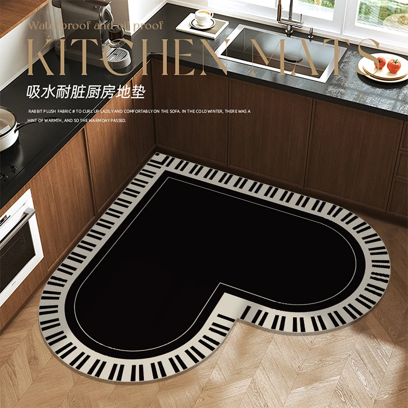 心形厨房地垫免洗防油防滑垫耐脏家用地垫浴室吸水垫脚垫可擦法式