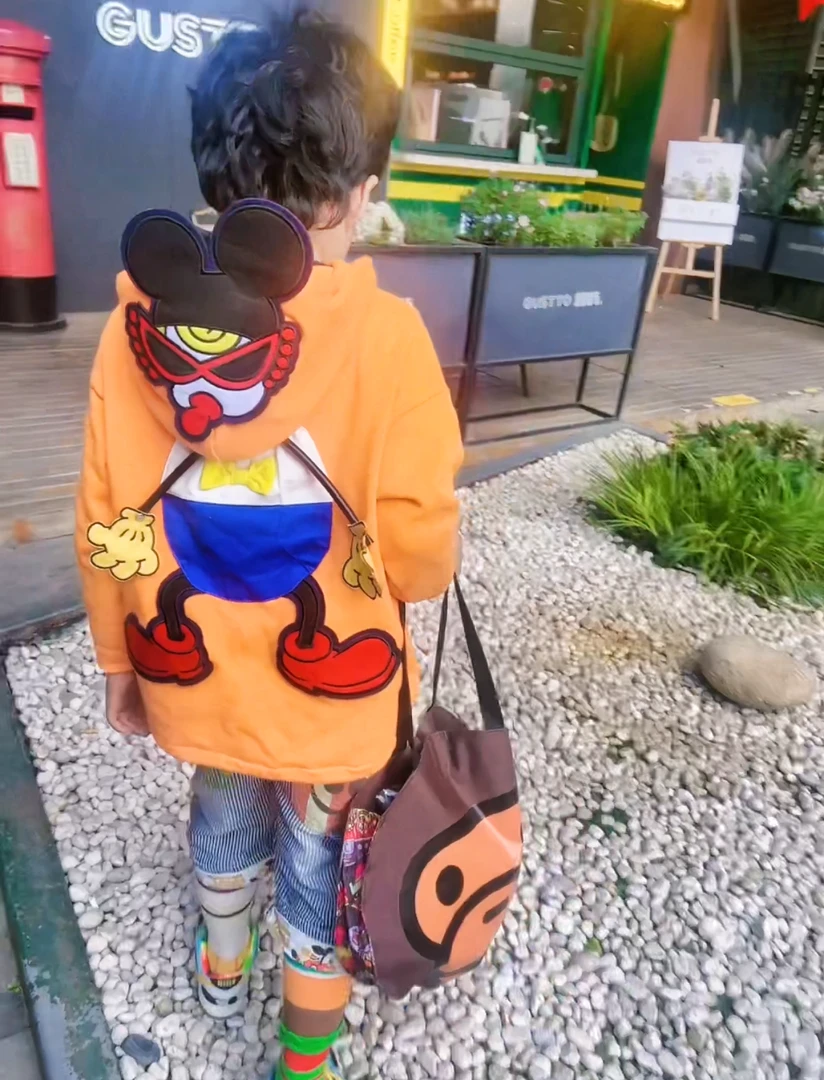 TOMATO家 日系潮牌童装 立体口袋耗子 重工复古卫衣