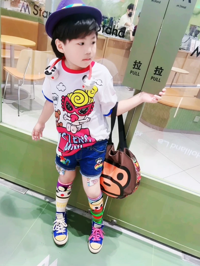 TOMATO家 日系潮牌童装 黑超三色屋顶气球T恤