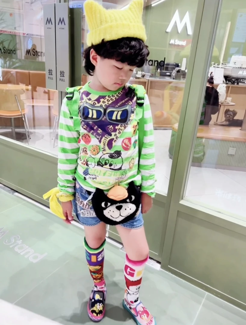 TOMATO家 日系潮牌童装 JAM条纹领巾徽章长袖T