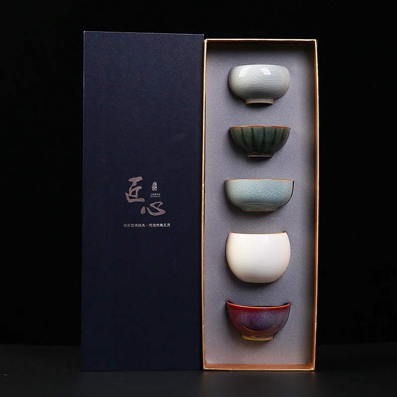 五大名窑品茗杯套装功夫茶具陶瓷茶杯主人杯单杯子茶碗茶盏送礼盒