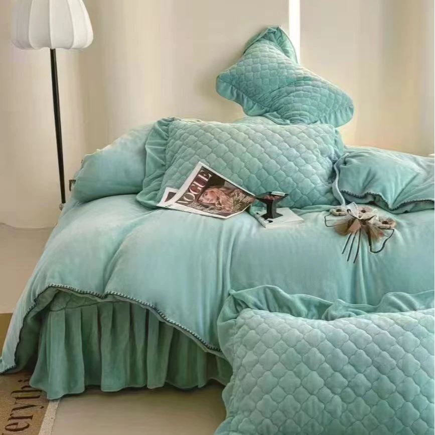 2024【恋花】新款高克重牛奶绒保暖床盖四件套韩版夹棉