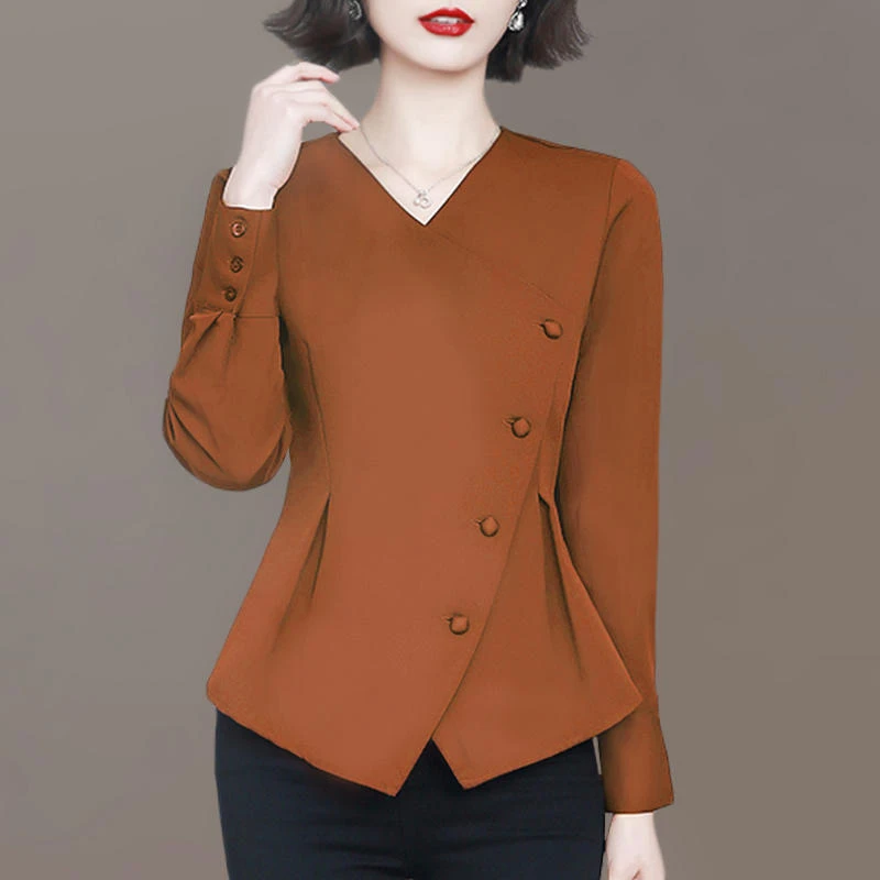 妈妈秋装秋衣外穿长袖遮肚子上衣女士春秋款衬衫时尚洋气时髦小衫