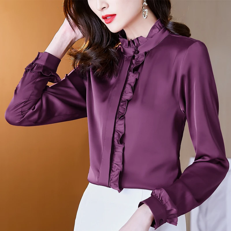 长袖修身春秋衬衫女2024秋装新款韩版时尚洋气立领衬衣宽松上衣