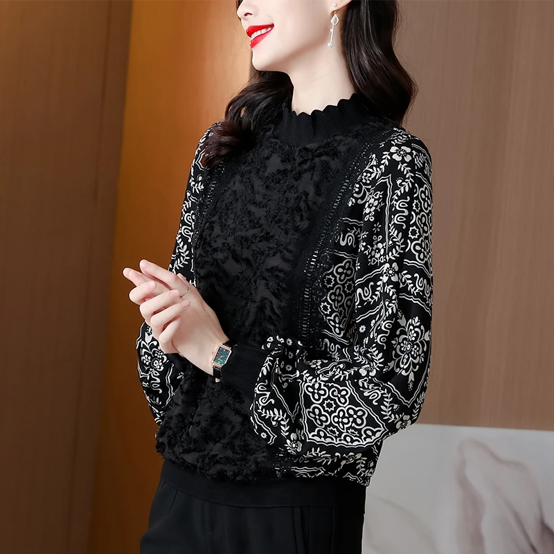 假两件碎花雪纺衫女长袖秋季新款洋气妈妈宽松遮肚上衣小衫