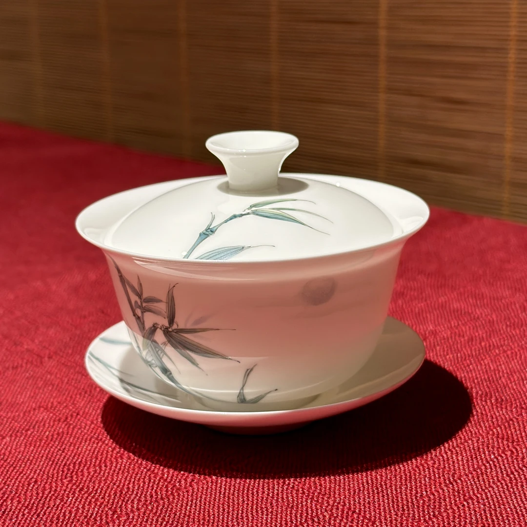 手绘薄胎骨瓷盖碗全满170毫升/竹子