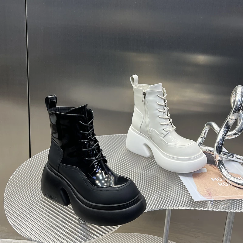 2024冬季新款厚底马丁靴系带增高百搭小短靴松糕不累脚SJ7831-11