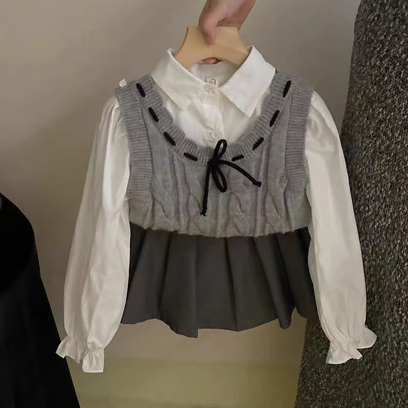 女童秋装jk儿童套装2025新款洋气女孩学院风三件套春秋时髦65066