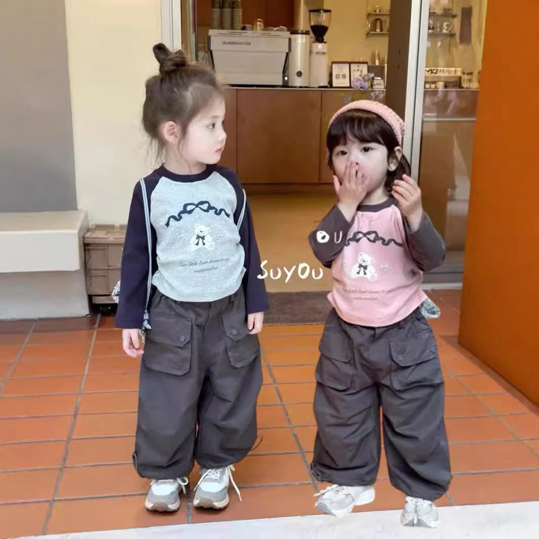 女童套装2024秋季儿童长袖可爱上衣女童洋气时尚百搭休闲裤辣妹T