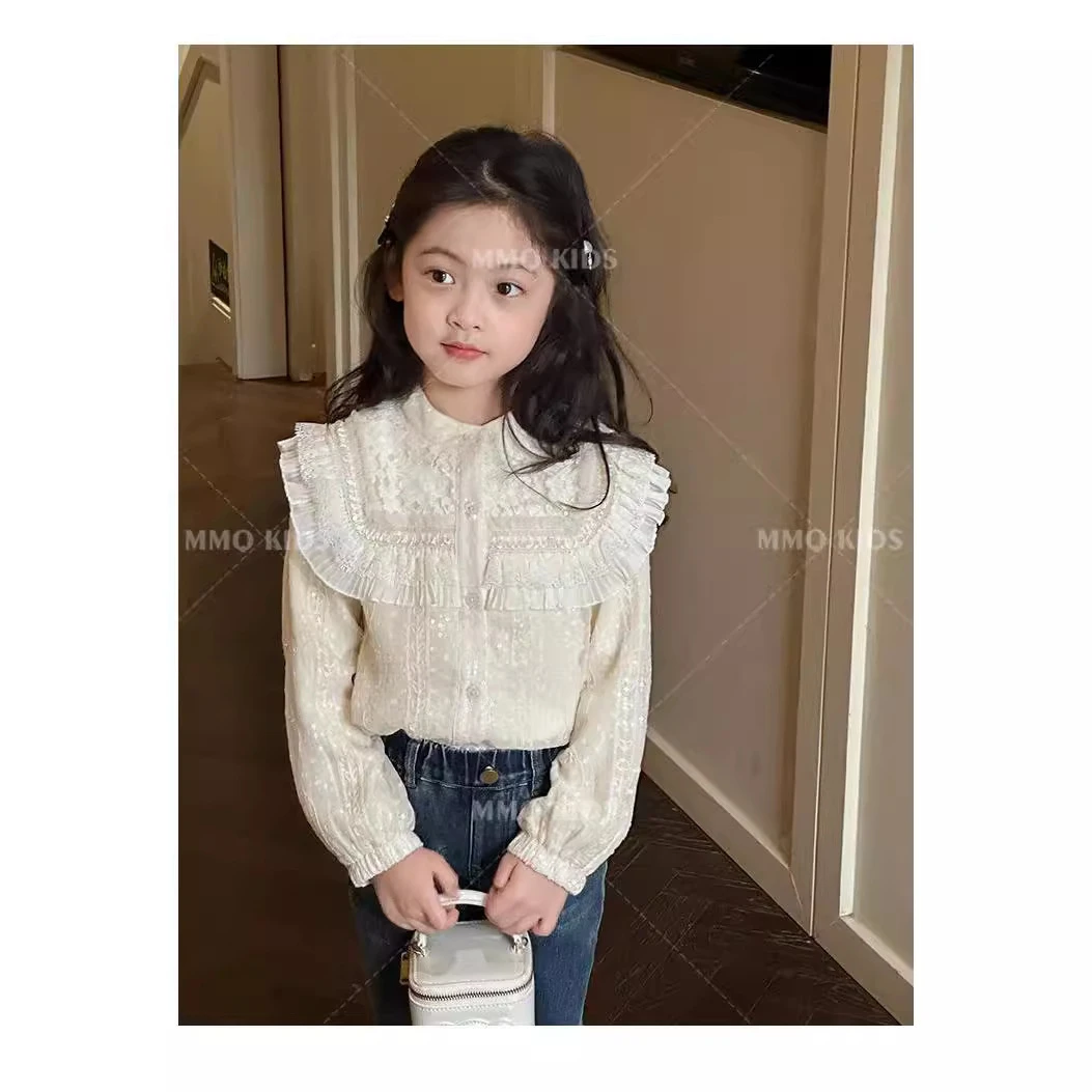 女童秋季新款韩版立领灯笼袖衬衣女宝宝白色衬衫儿童上衣55032