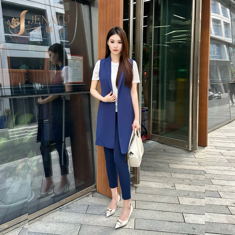JENATU2024新款秋冬显瘦洋气时尚长款休闲百搭西装无袖气质马甲