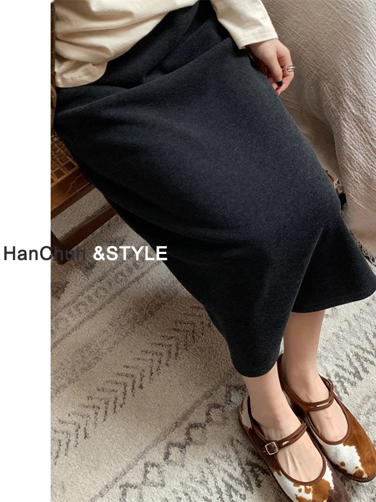 高级感黑色针织半身裙女秋冬直筒气质小个子显瘦a字开叉包臀长裙