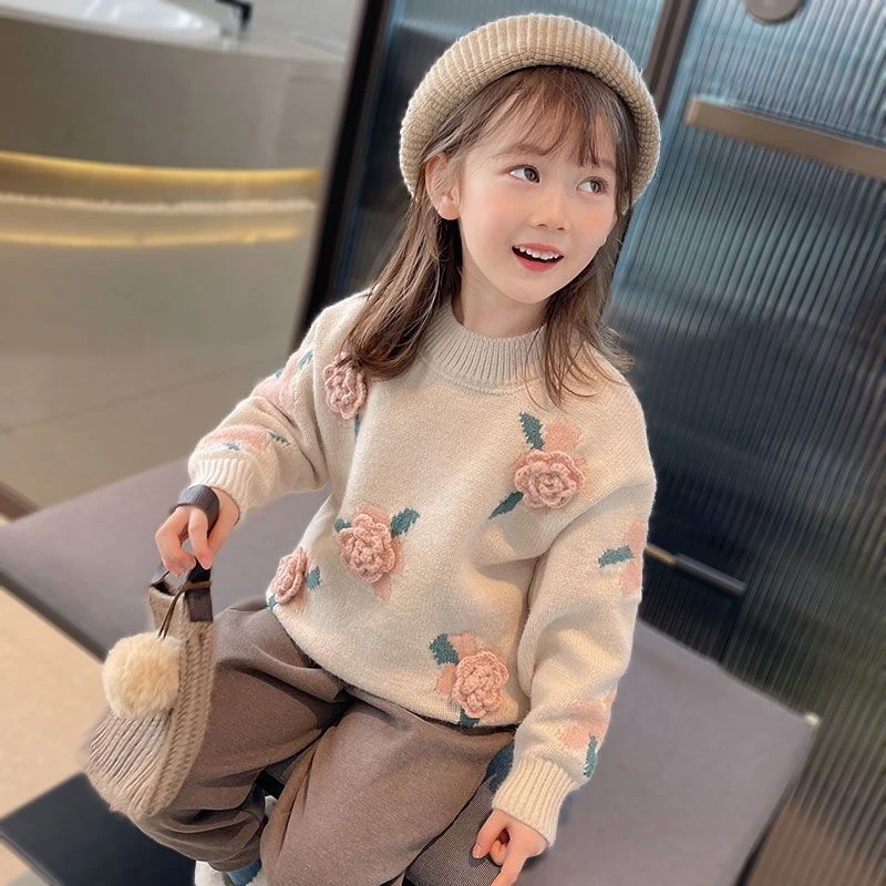 女童毛衣加厚冬2024年新款中大童装加绒韩版洋气女孩冬装针织衫