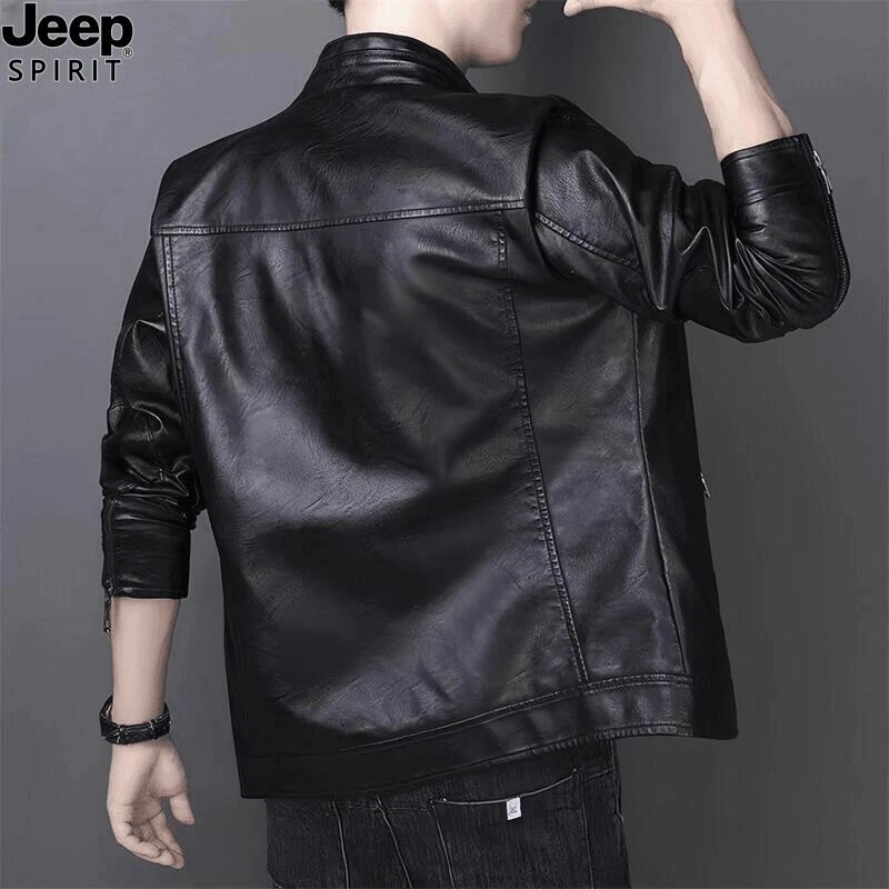 Jeep吉普秋冬季正品男士皮衣海宁新款休闲皮夹克韩版外套男潮牌