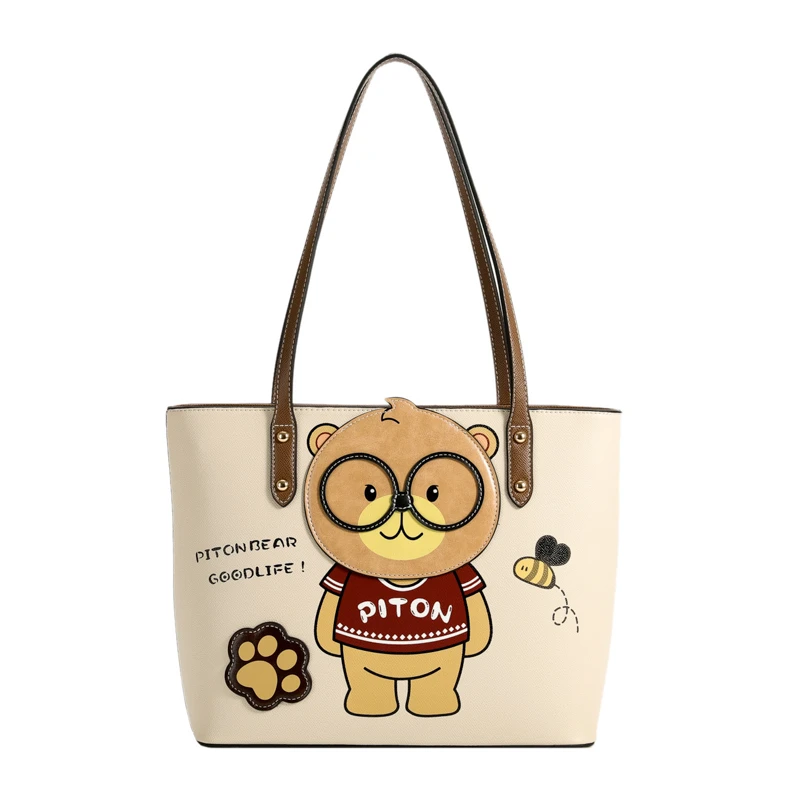 2024时尚百搭卡通大容量托特女包卡通熊设计气质休闲单肩手提包