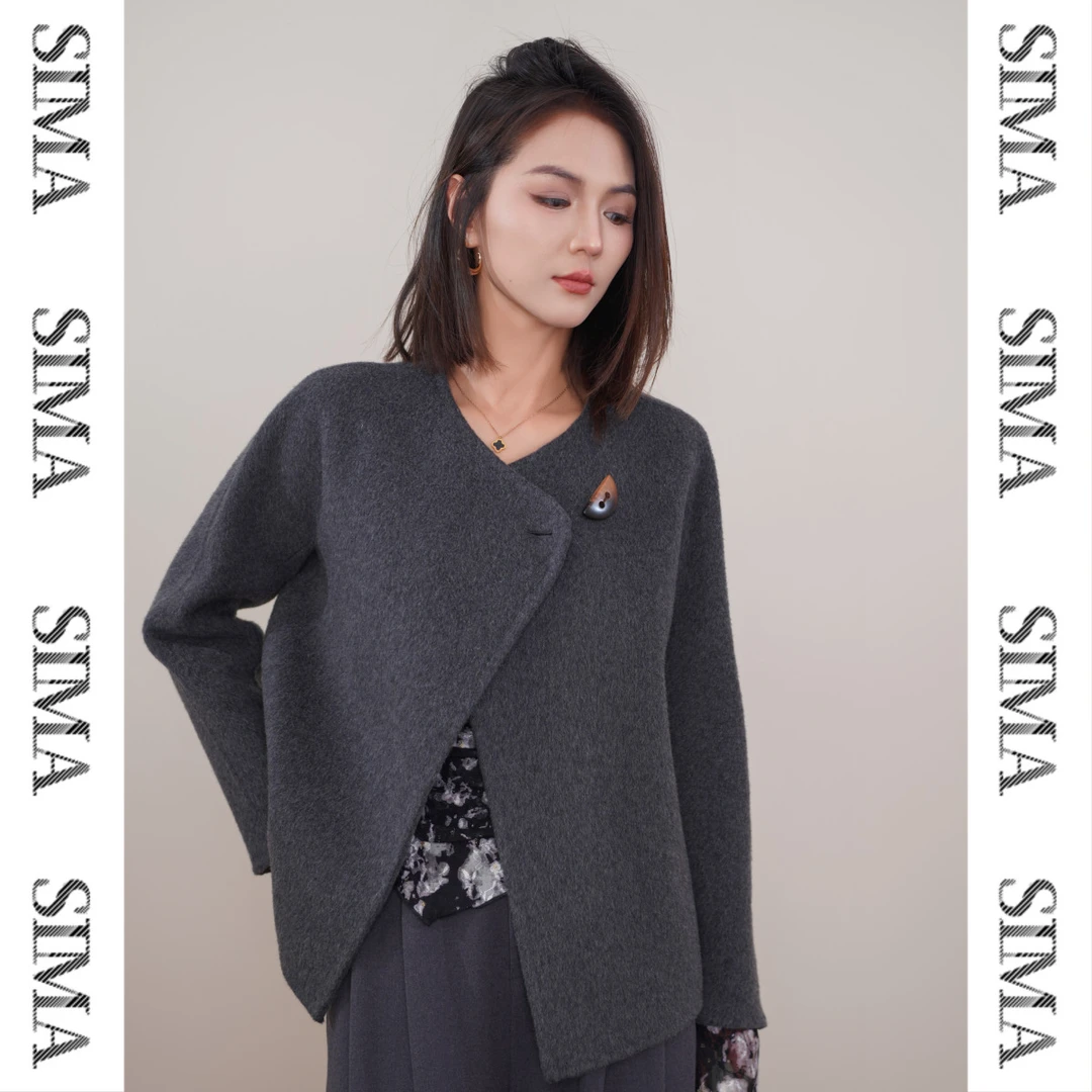 SIMA思玛（月牙扣）通勤气质短款大衣高级显瘦双面尼A2580YG11